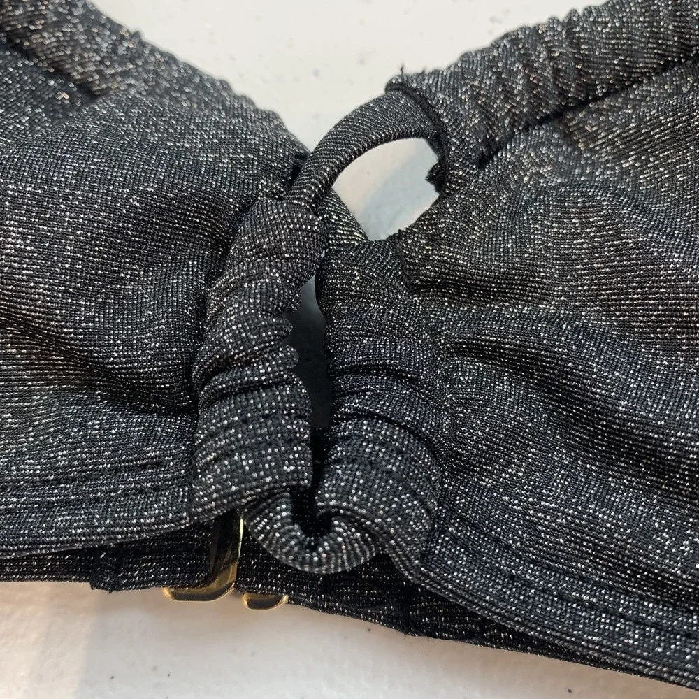 Salt & Cove Junior's Swim Bikini Top XS Black Lurex Metallic Twist Front Beach